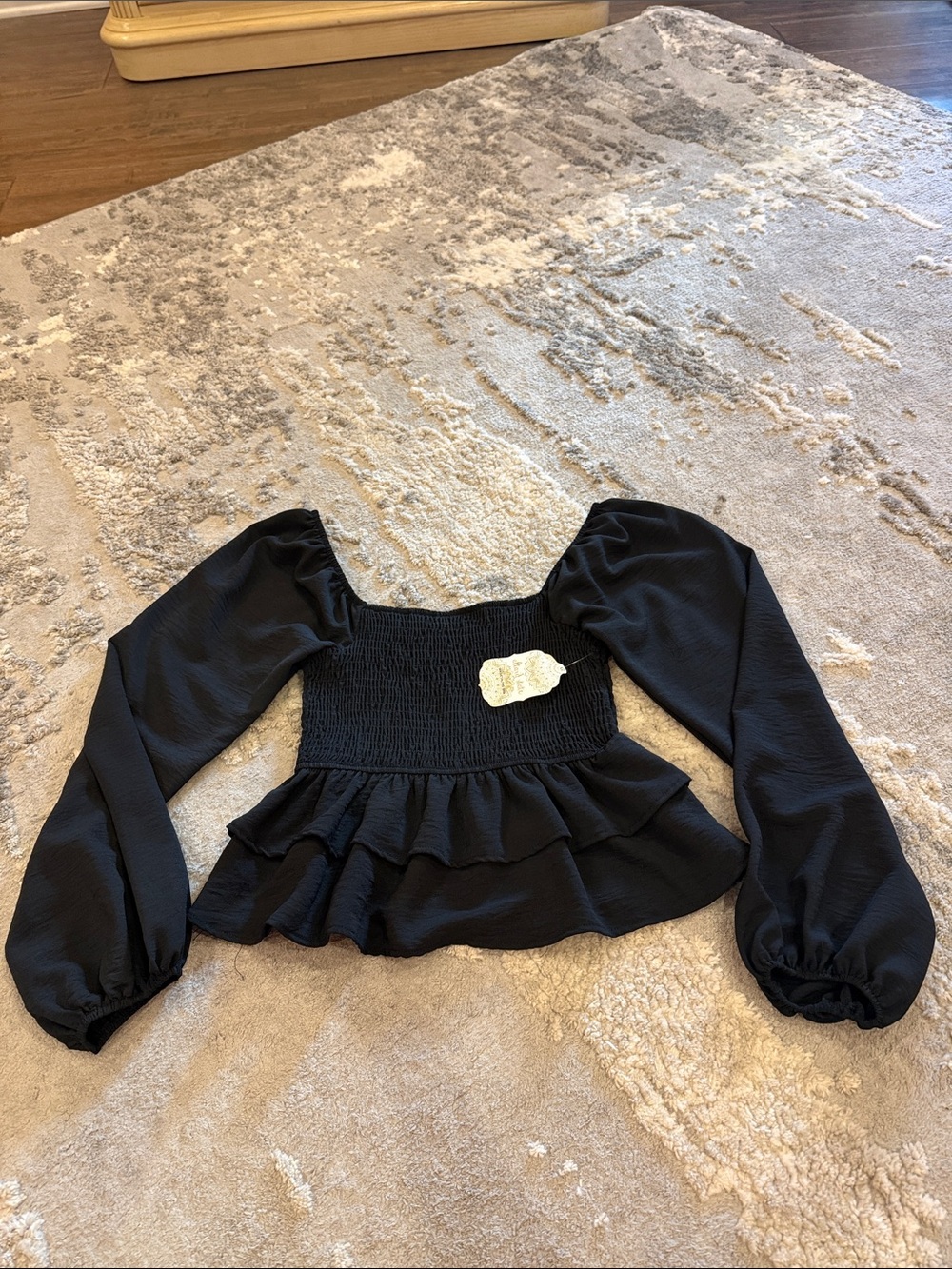 Altered state Black Smocked Peplum Long-Sleeve Top - Women's